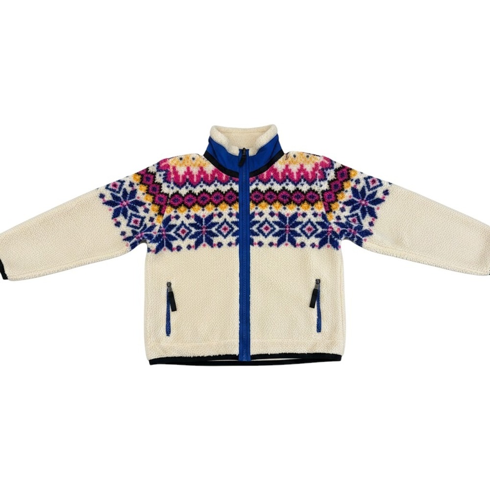 Polo Ralph Lauren Women XL Sherpa Fair Isle Fleece Full Zip Jacket Cream Blue